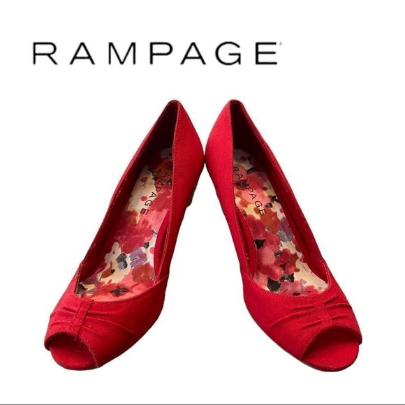 Rampage Women's Red Kayson Canvas Slip On Peep Toe Wedges Sandals 6 - Picture 4 of 6
